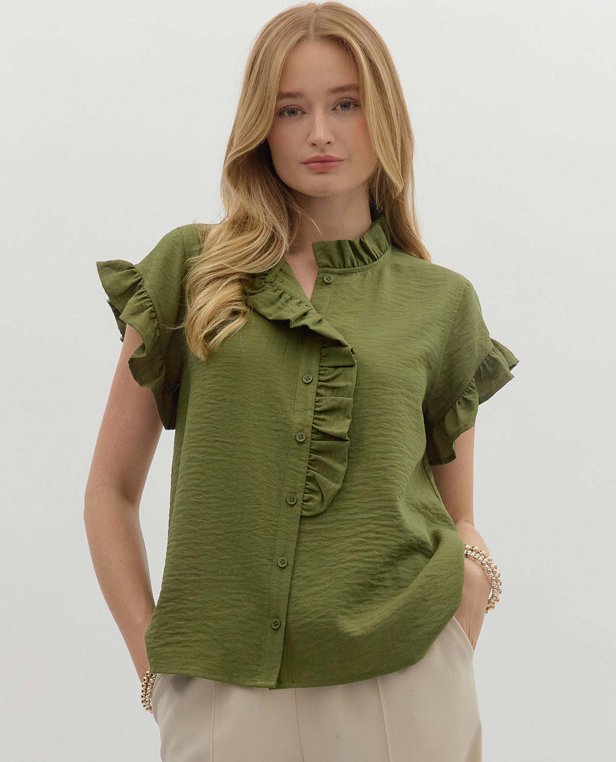 Solid Ruffle Sleeve Top