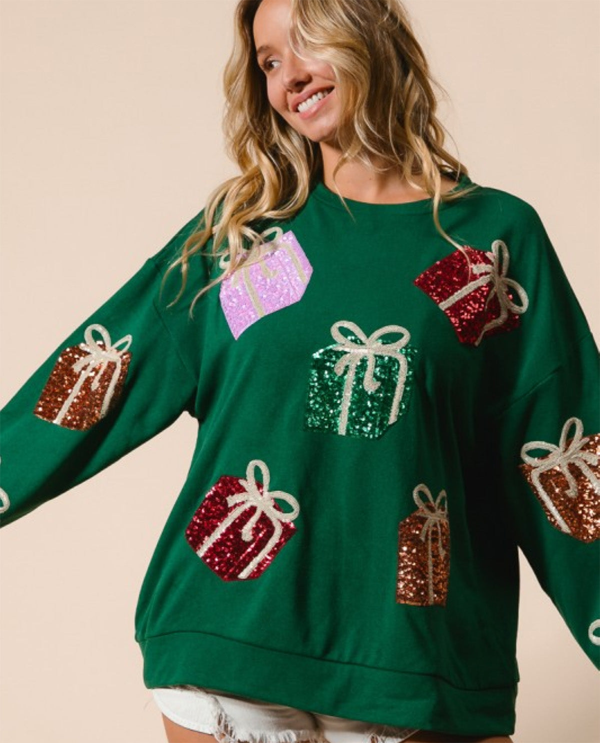Bibi Sequin Christmas Gift Sweatshirt