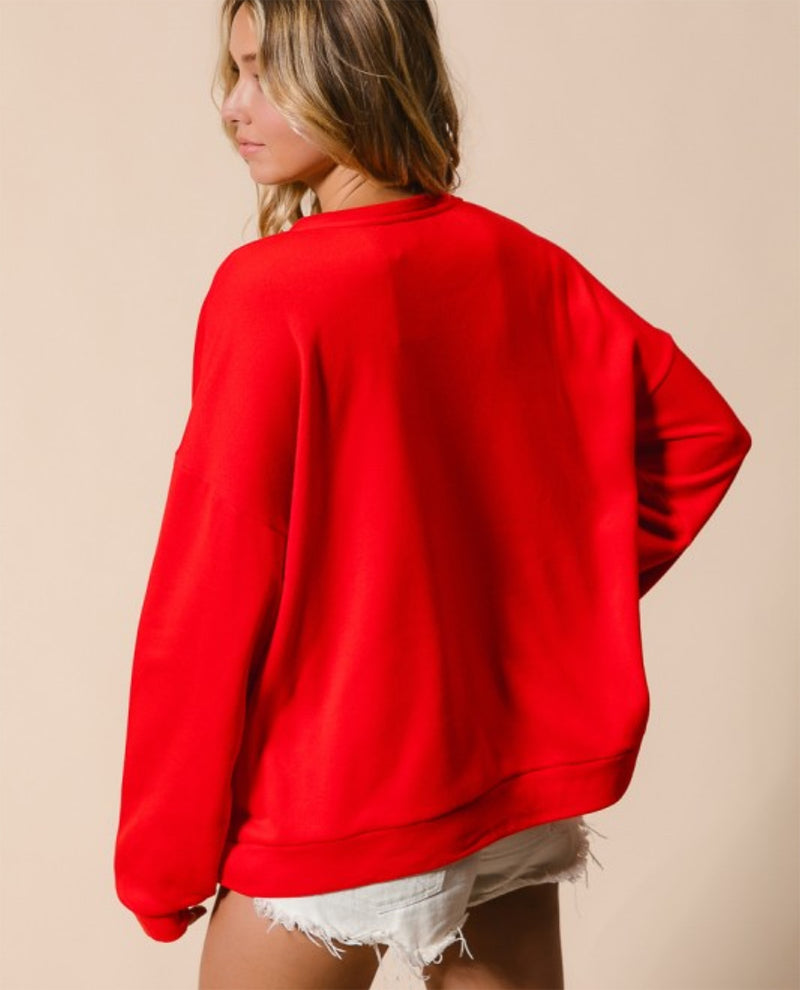 Bibi Plaid Ribbon Bow Red Sweatshirt