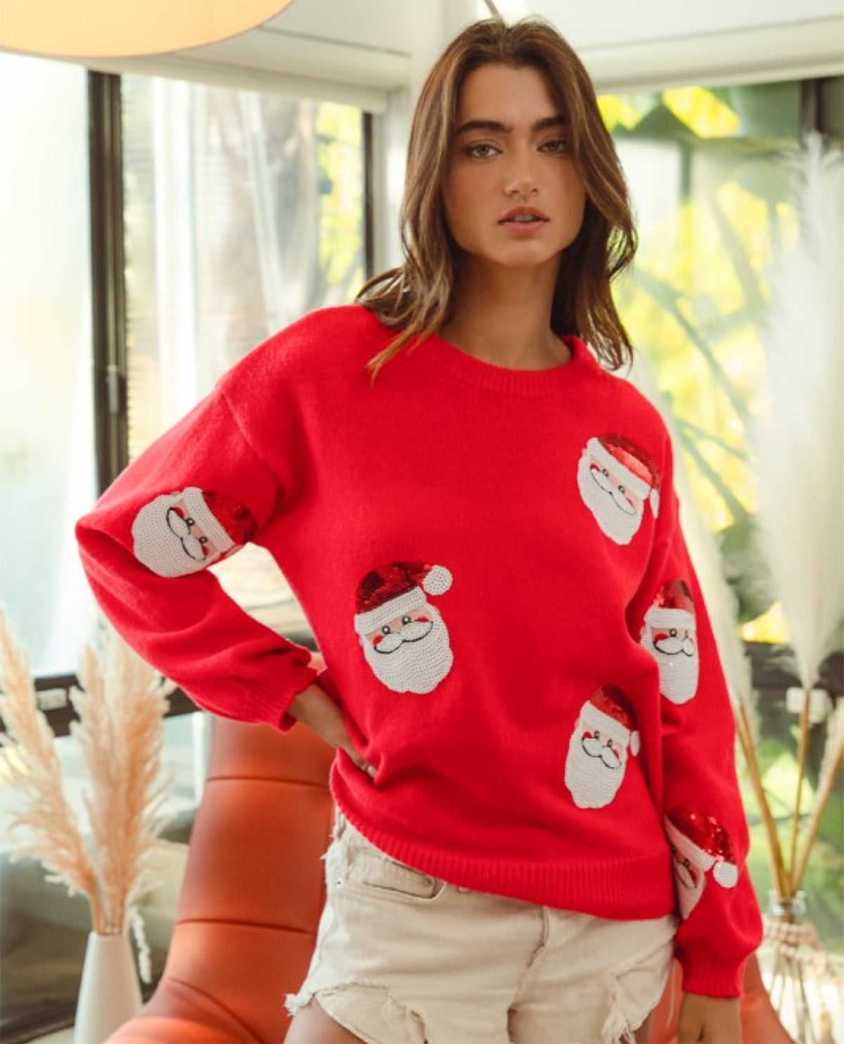 Bibi Sequin Santa Top Red
