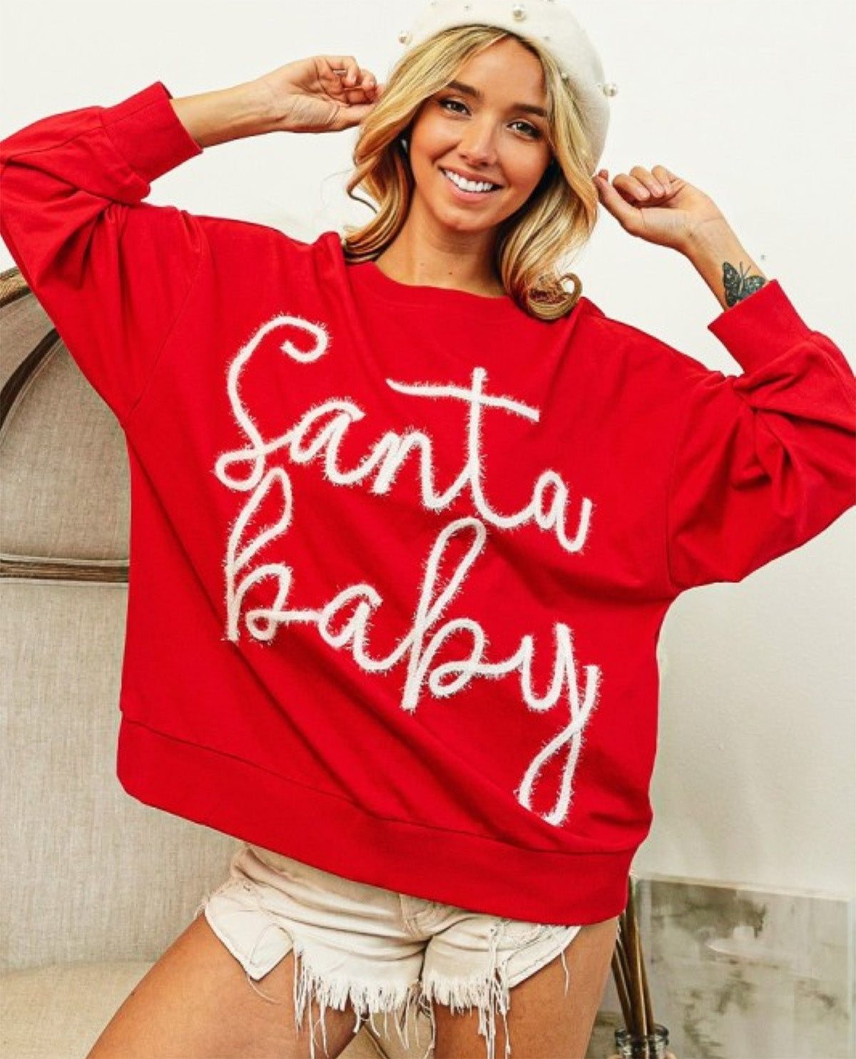 Bibi Tinsel Santa Baby Red Sweatshirt
