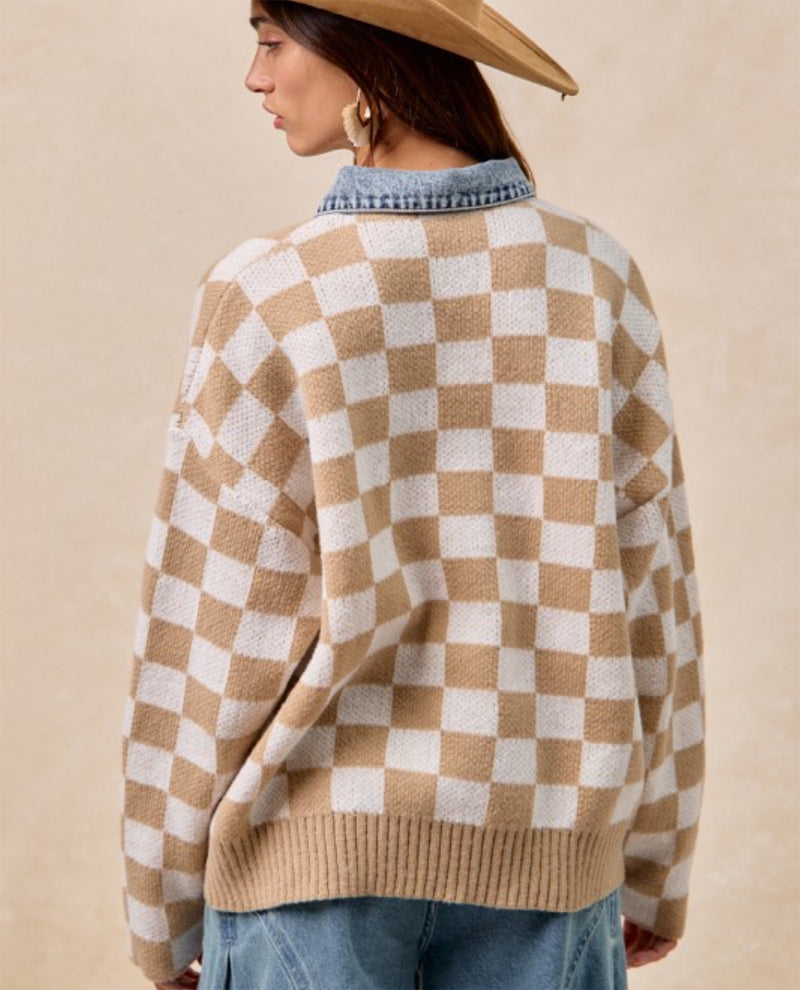 Bibi Cardigan Denim/Tan Check
