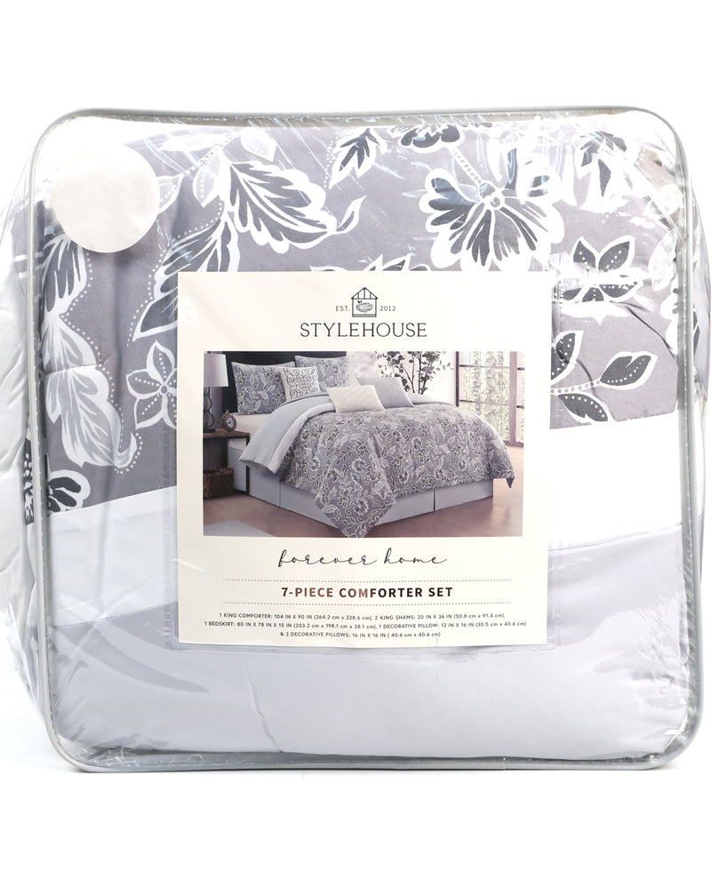 Queen Grey Jacoby Floral 7-Piece Comforter Set