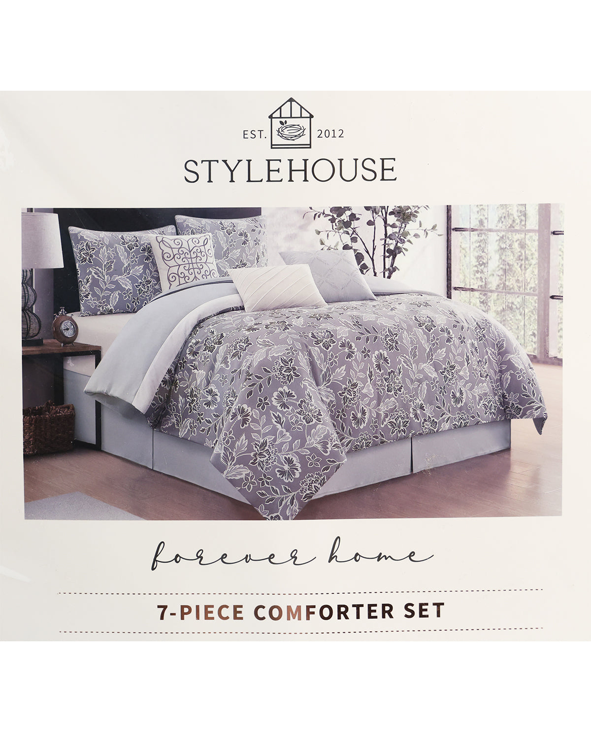 Queen Grey Jacoby Floral 7-Piece Comforter Set