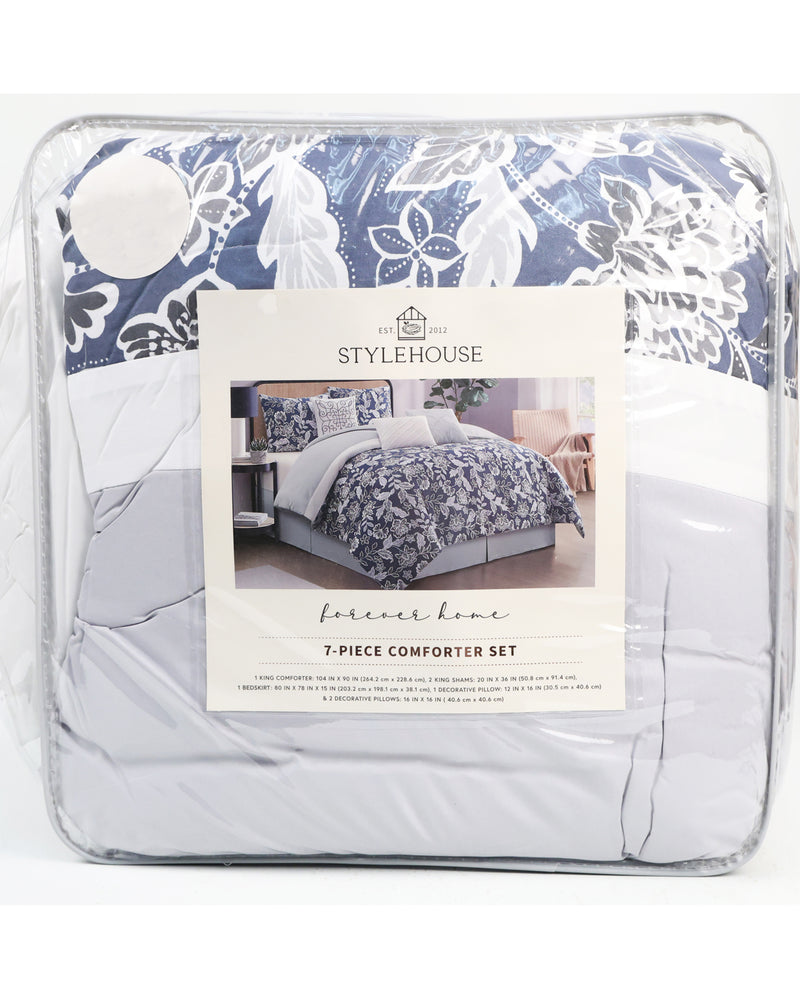 Queen Blue Jacoby Floral 7-Piece Comforter Set