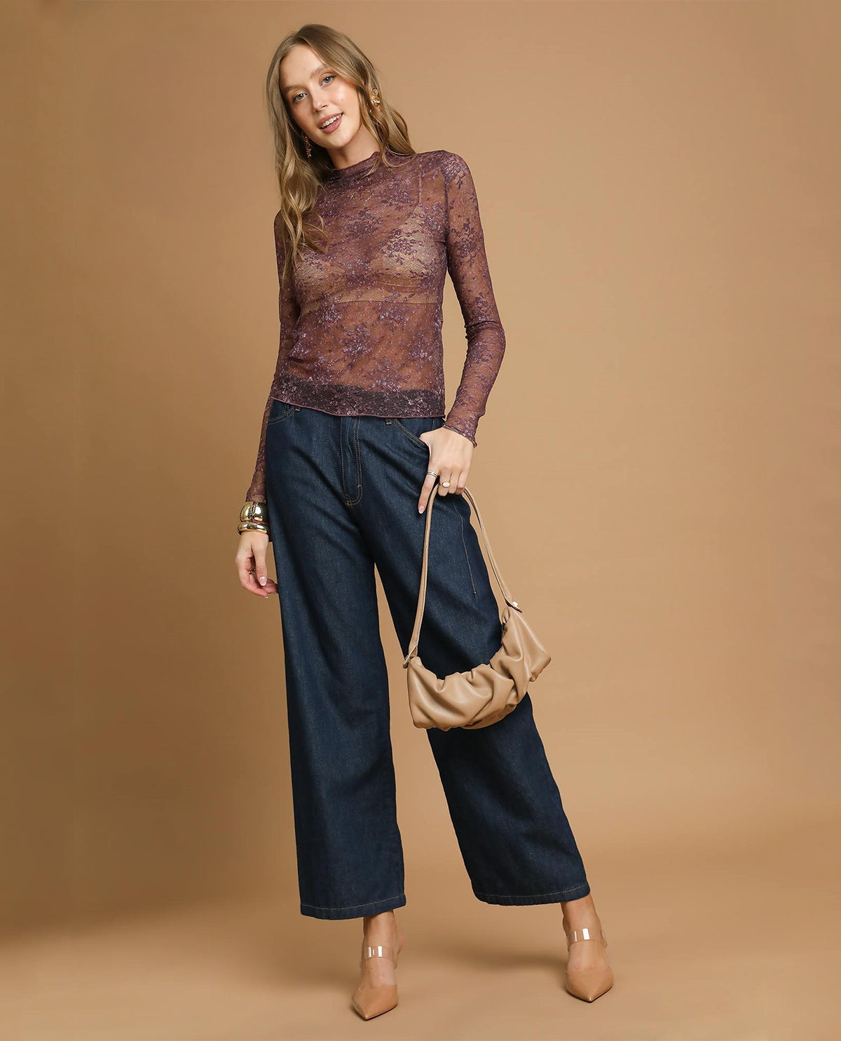 Floral Lace Mesh Long Sleeve Top