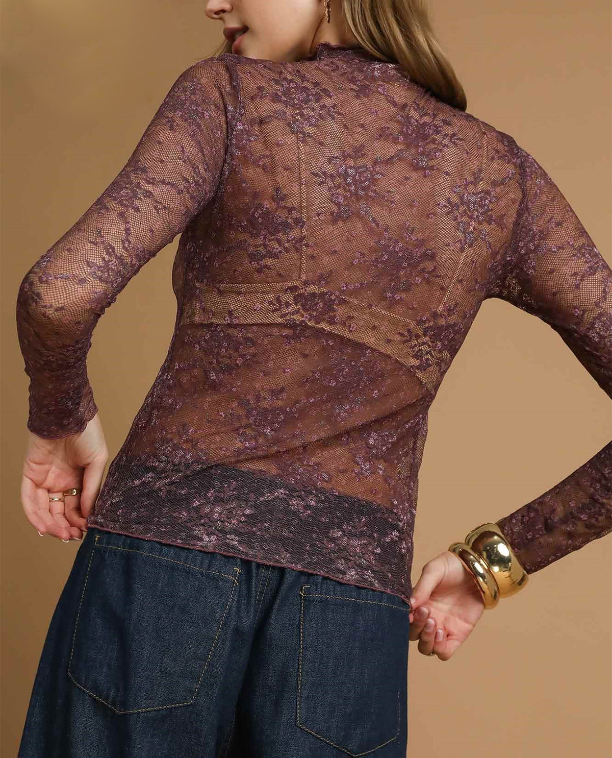 Floral Lace Mesh Long Sleeve Top