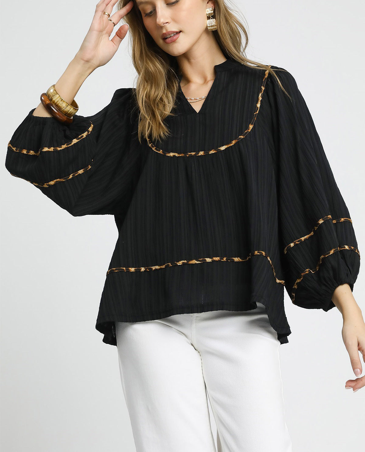 Vintage Textured Fabric Blouse with Leopard Print Accents