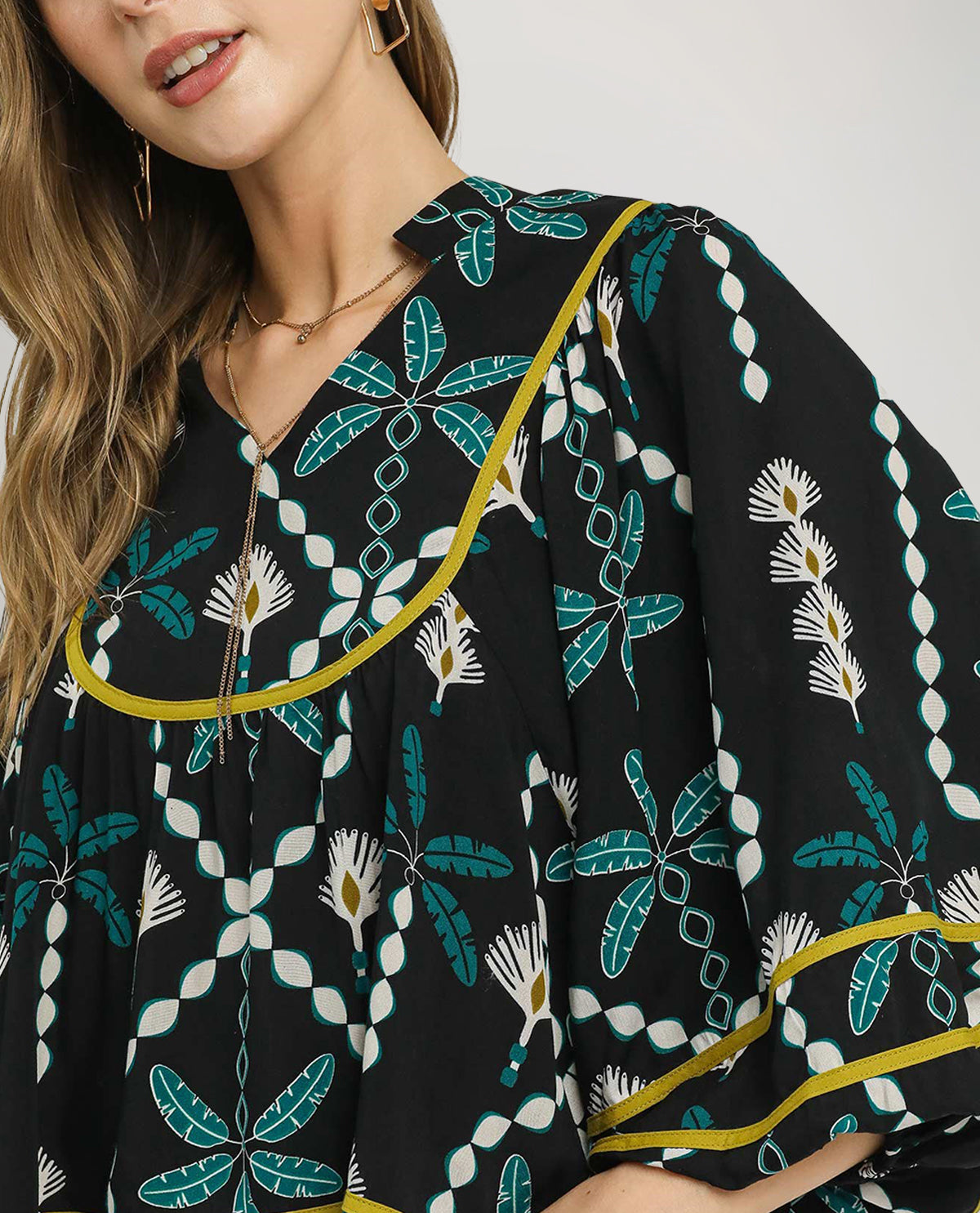 Black V-Neck Bishop Sleeve Top