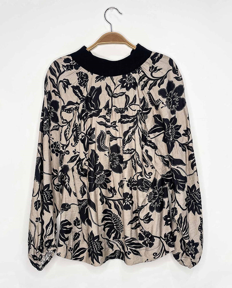 Two-Tone Floral Print Top