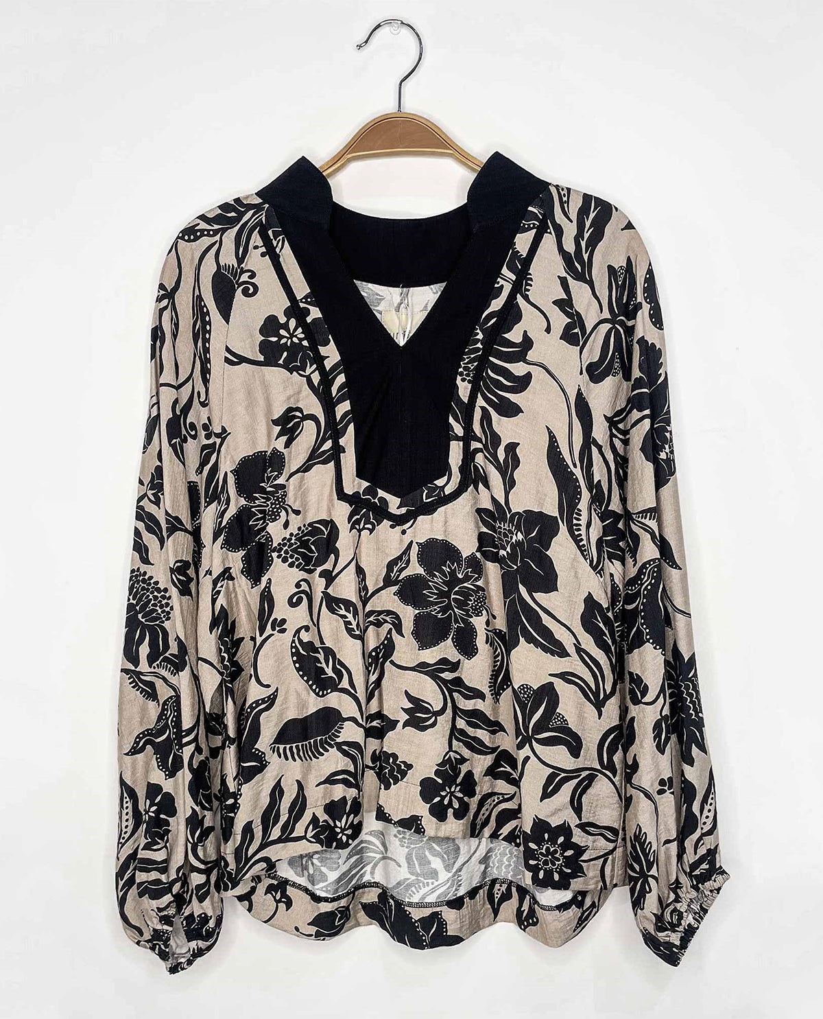 Two-Tone Floral Print Top