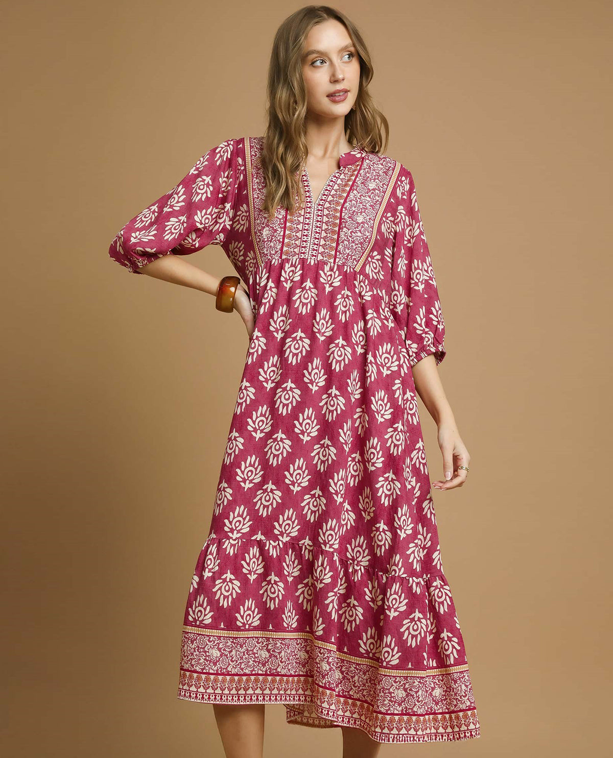 Abstract Border Print Midi Dress