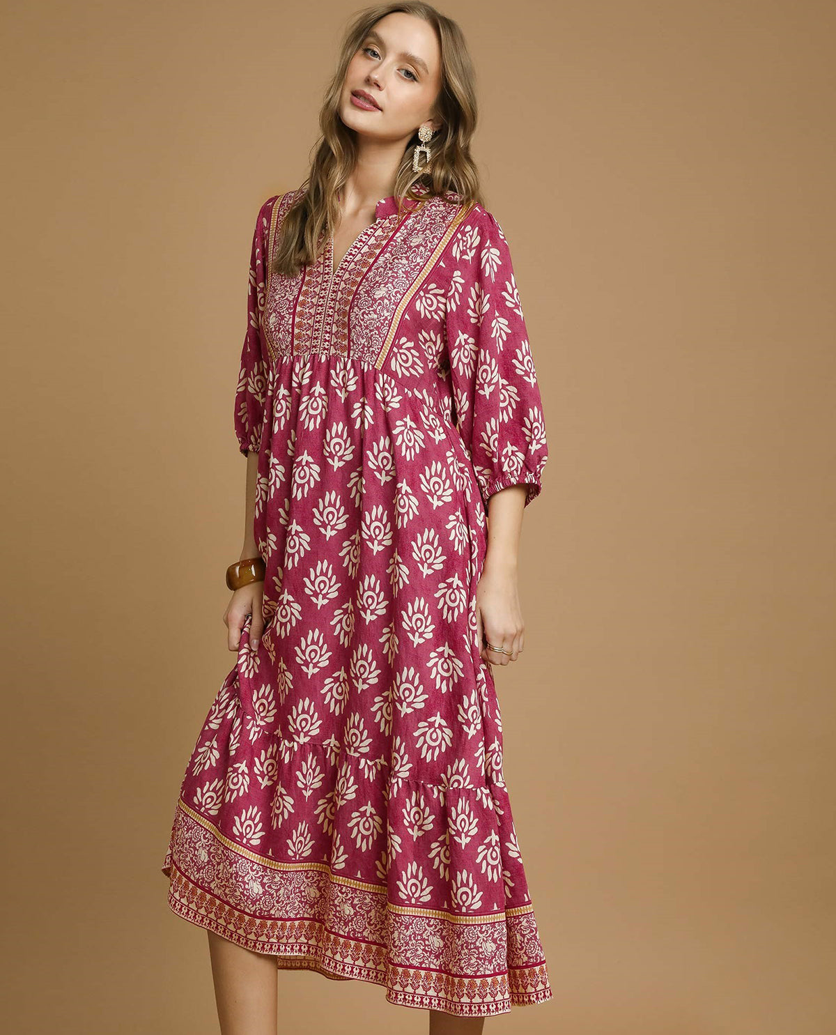 Abstract Border Print Midi Dress