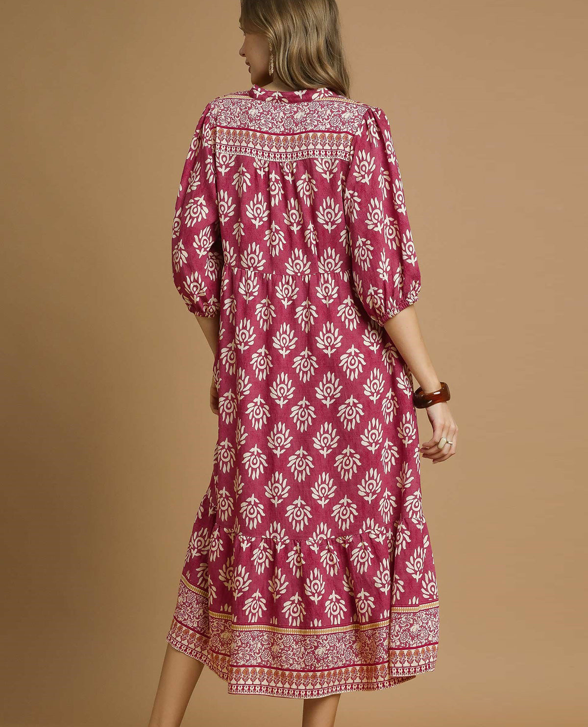Abstract Border Print Midi Dress