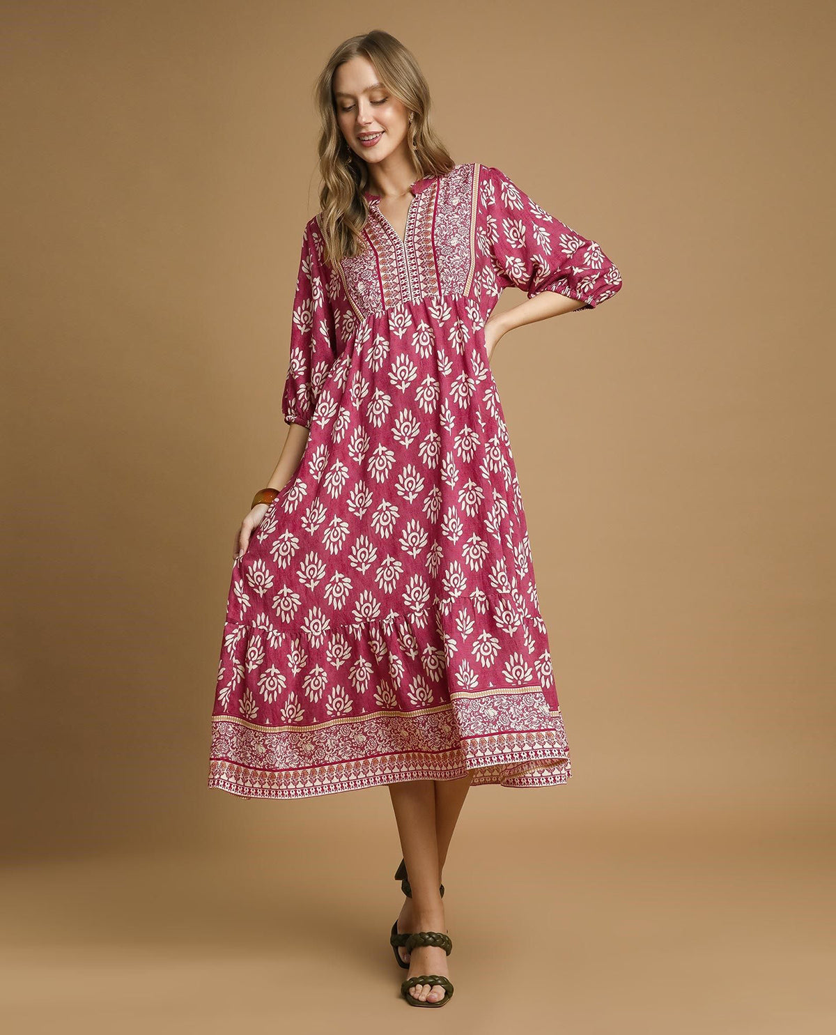 Abstract Border Print Midi Dress