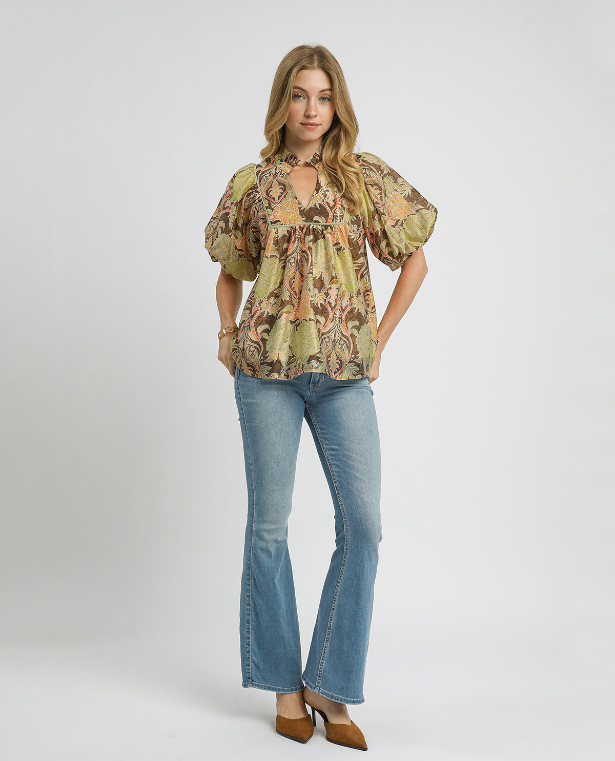 Floral Puff Sleeve Peasant Blouse