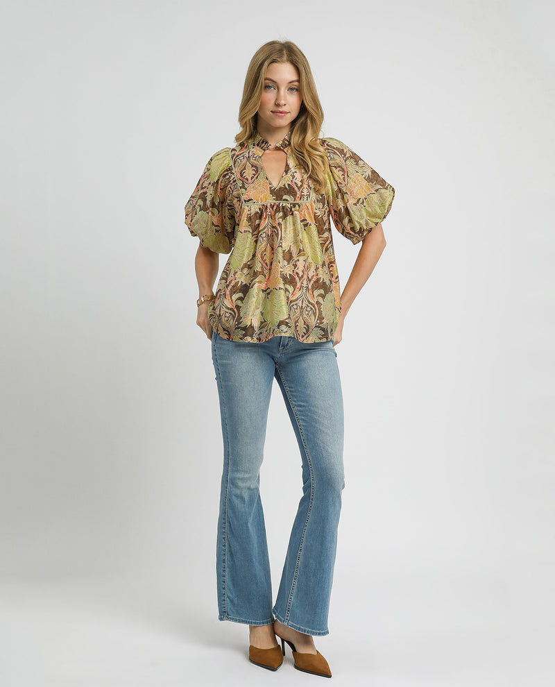 Floral Puff Sleeve Peasant Blouse