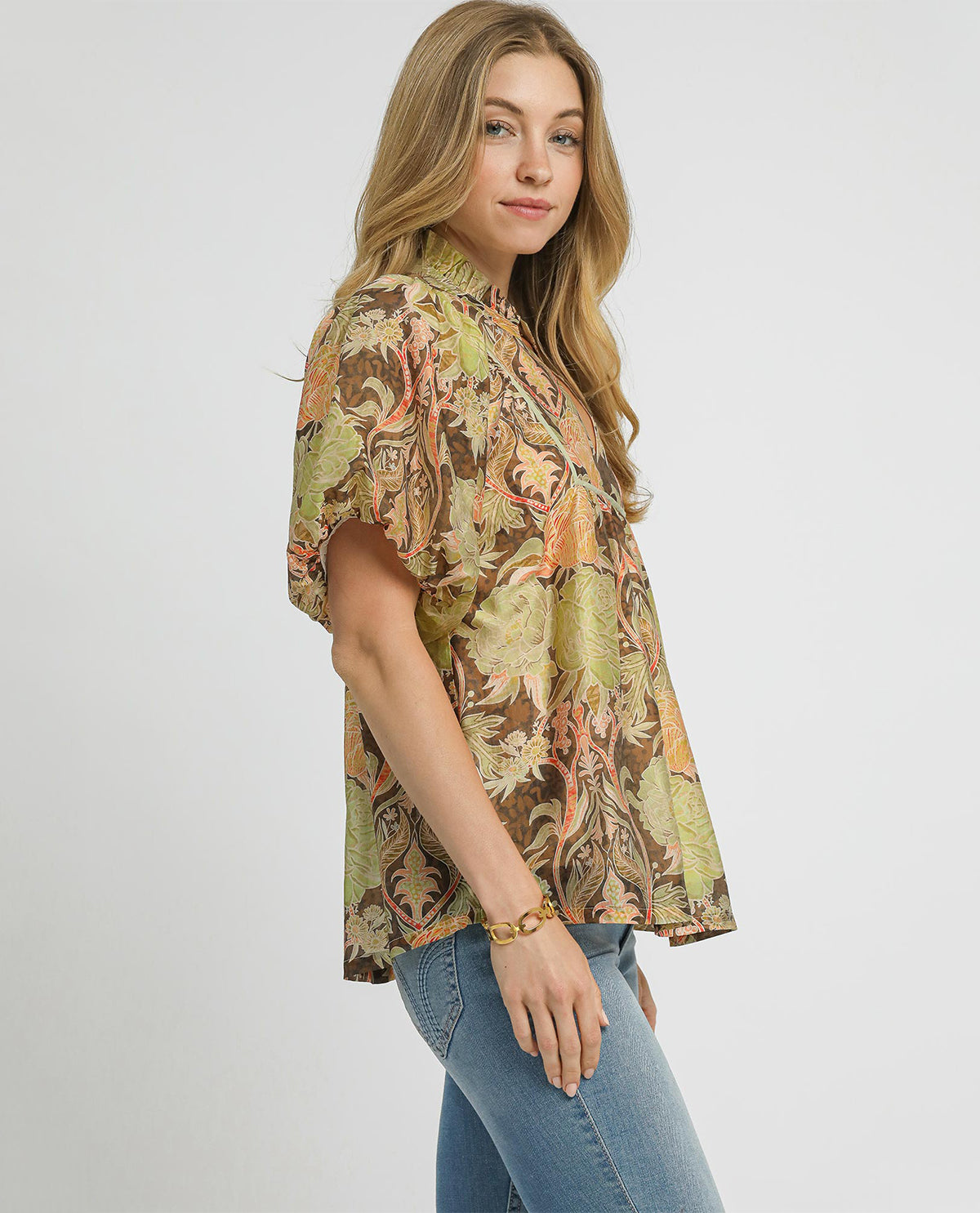 Floral Puff Sleeve Peasant Blouse