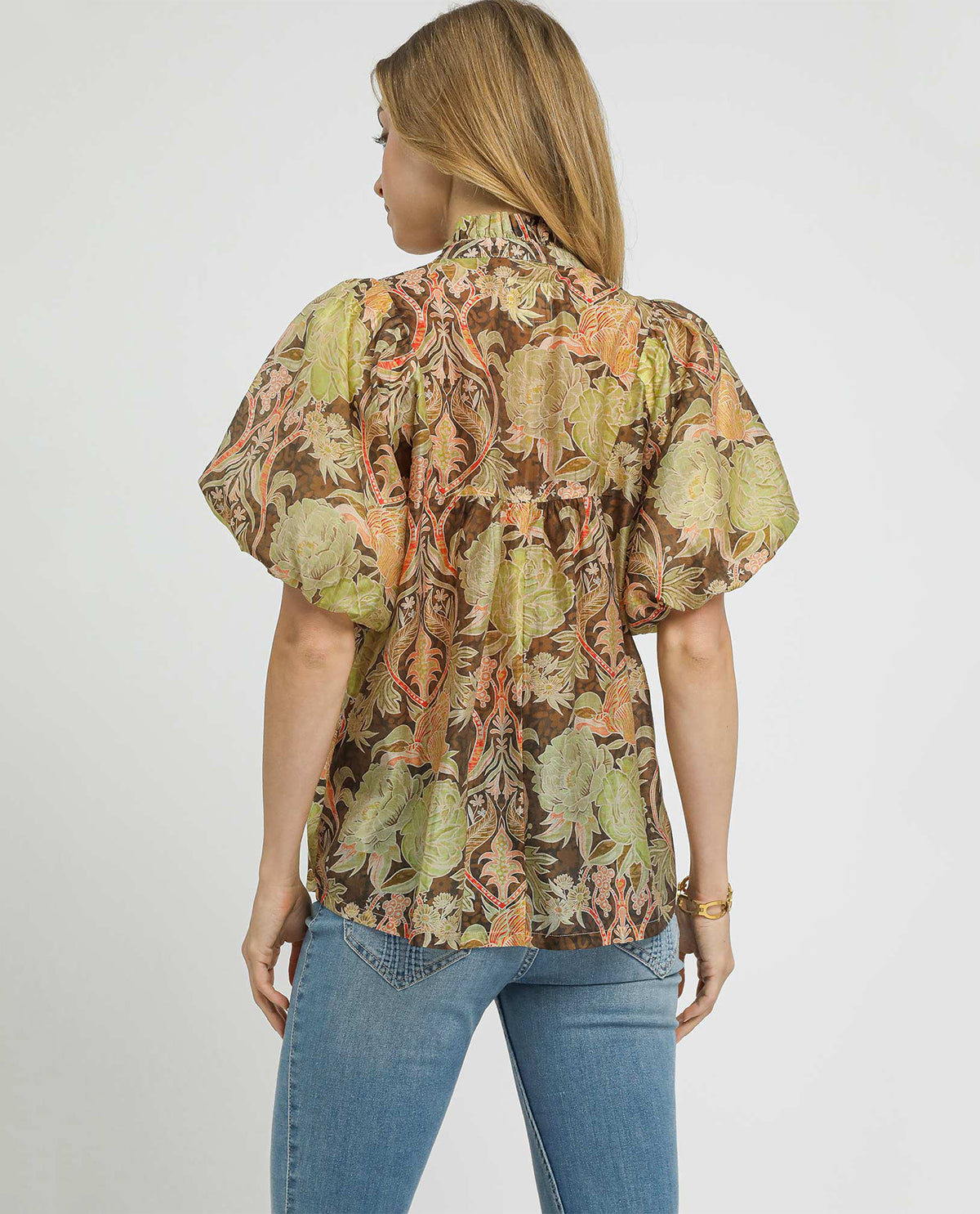 Floral Puff Sleeve Peasant Blouse