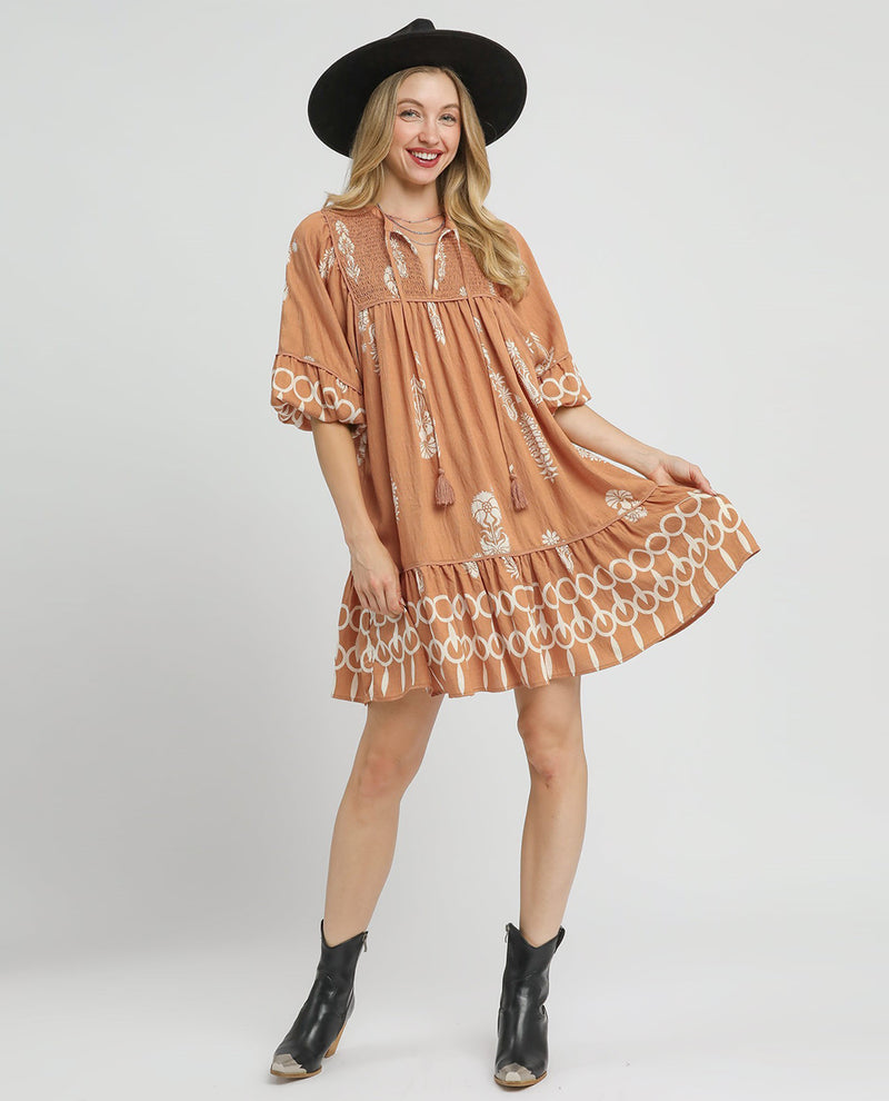 Border Print Tassel Mini Dress
