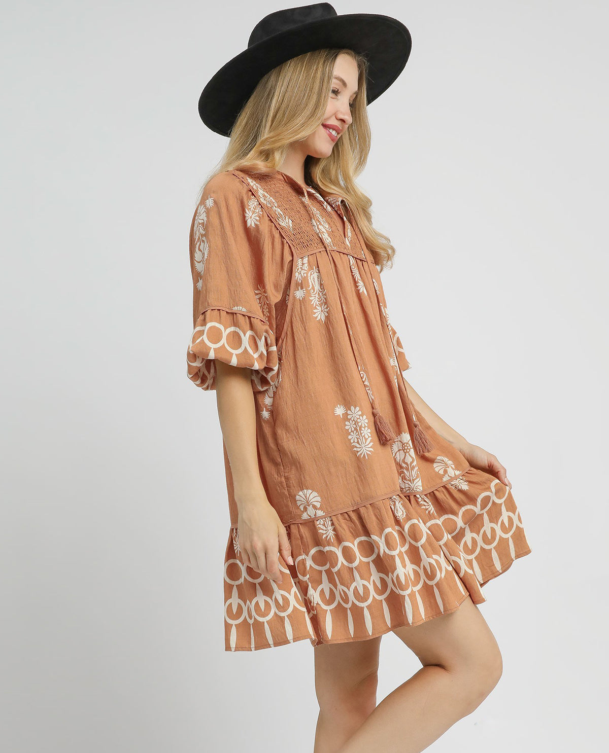Border Print Tassel Mini Dress