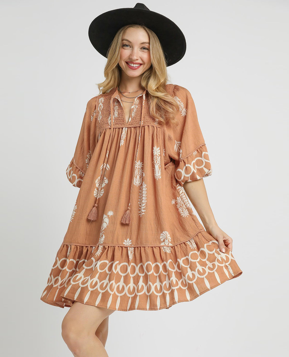 Border Print Tassel Mini Dress