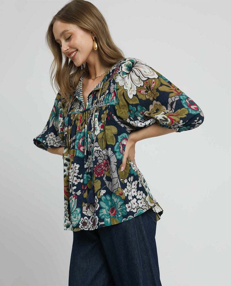 Floral Print Smocked Top