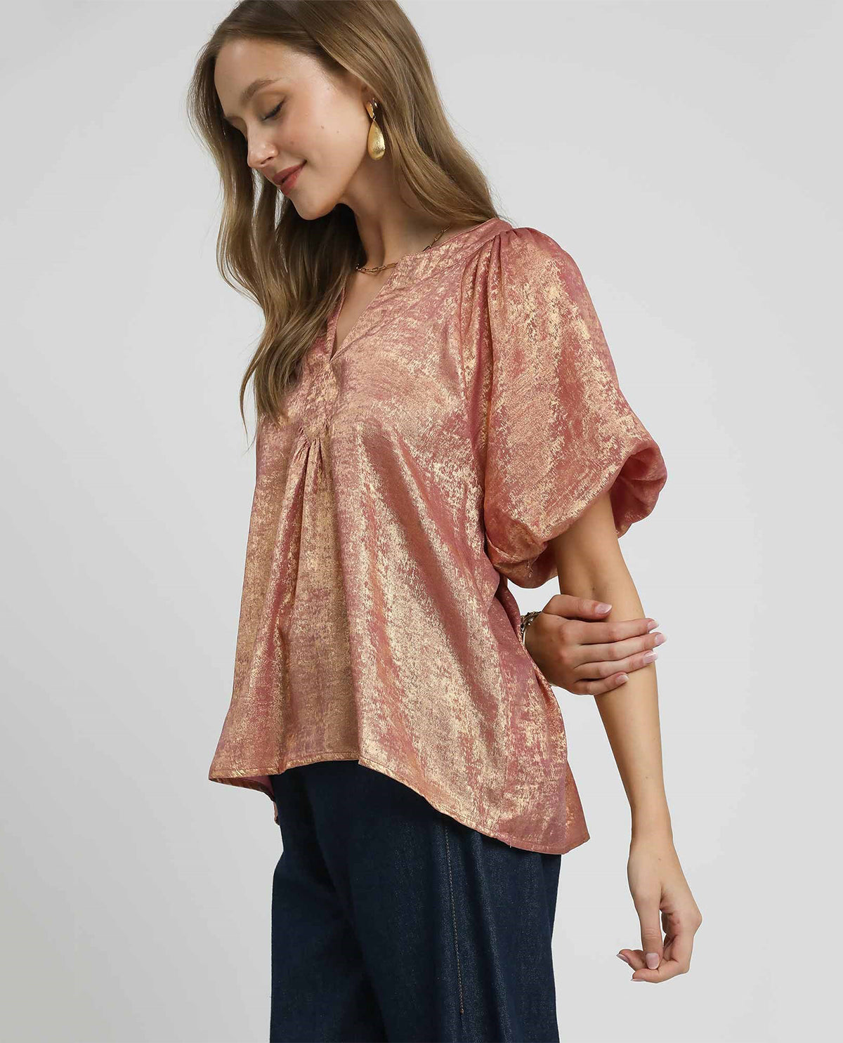 Metallic Rose Gold Baby Doll Blouse
