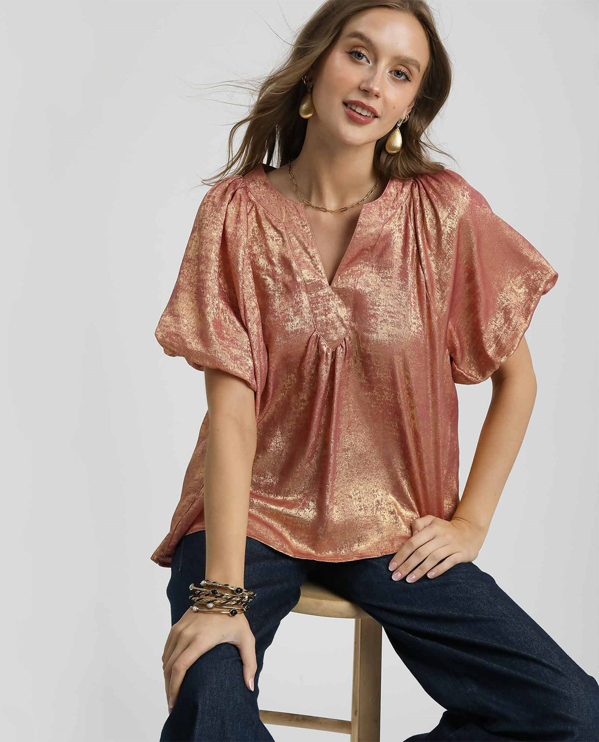 Metallic Rose Gold Baby Doll Blouse
