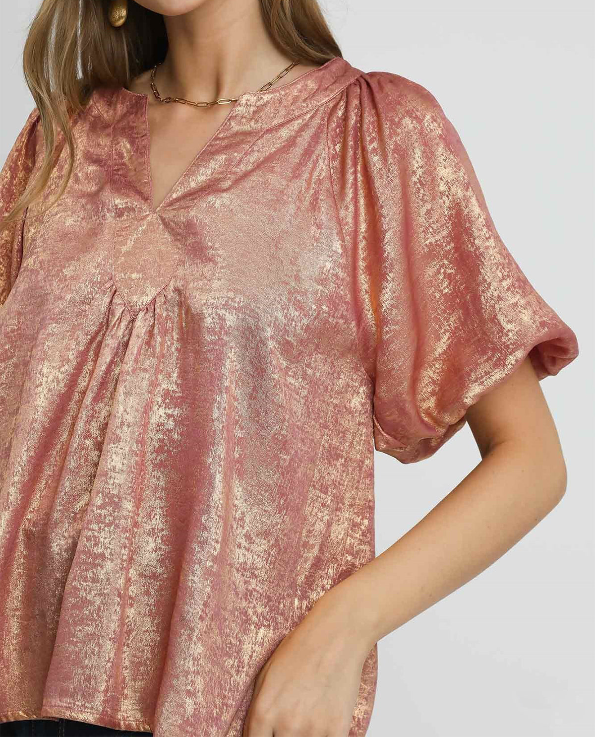 Metallic Rose Gold Baby Doll Blouse
