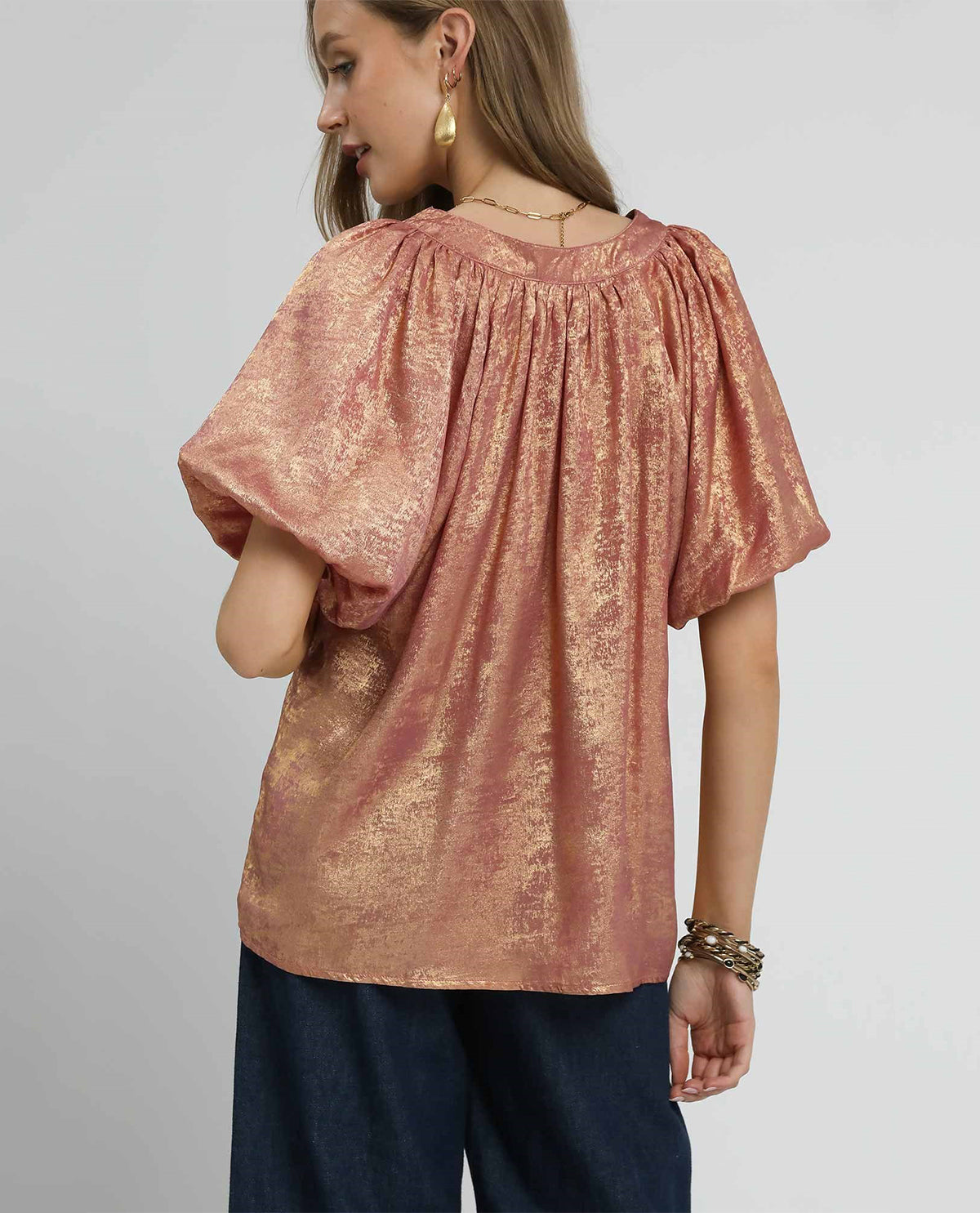 Metallic Rose Gold Baby Doll Blouse