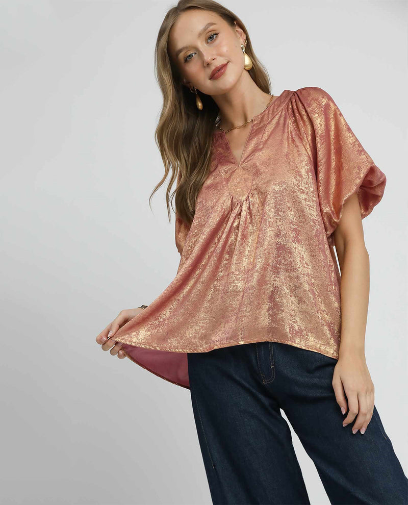 Metallic Rose Gold Baby Doll Blouse