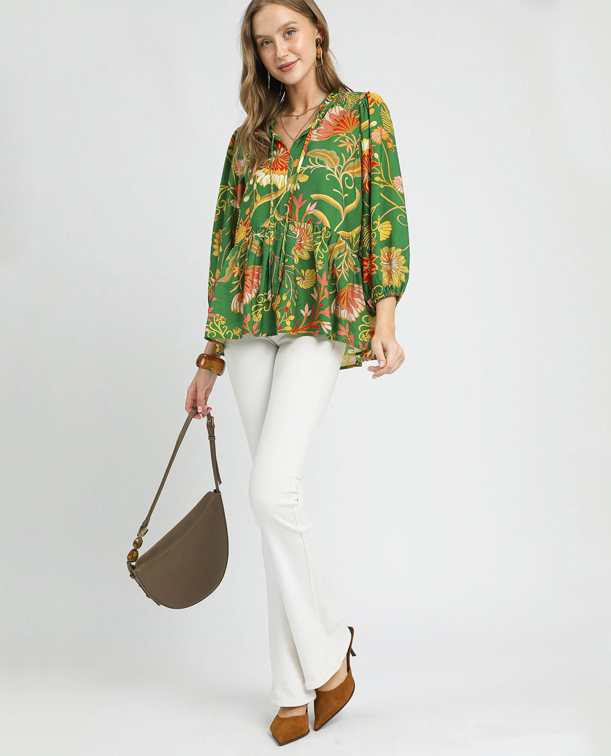 Vintage Green Floral Print Top