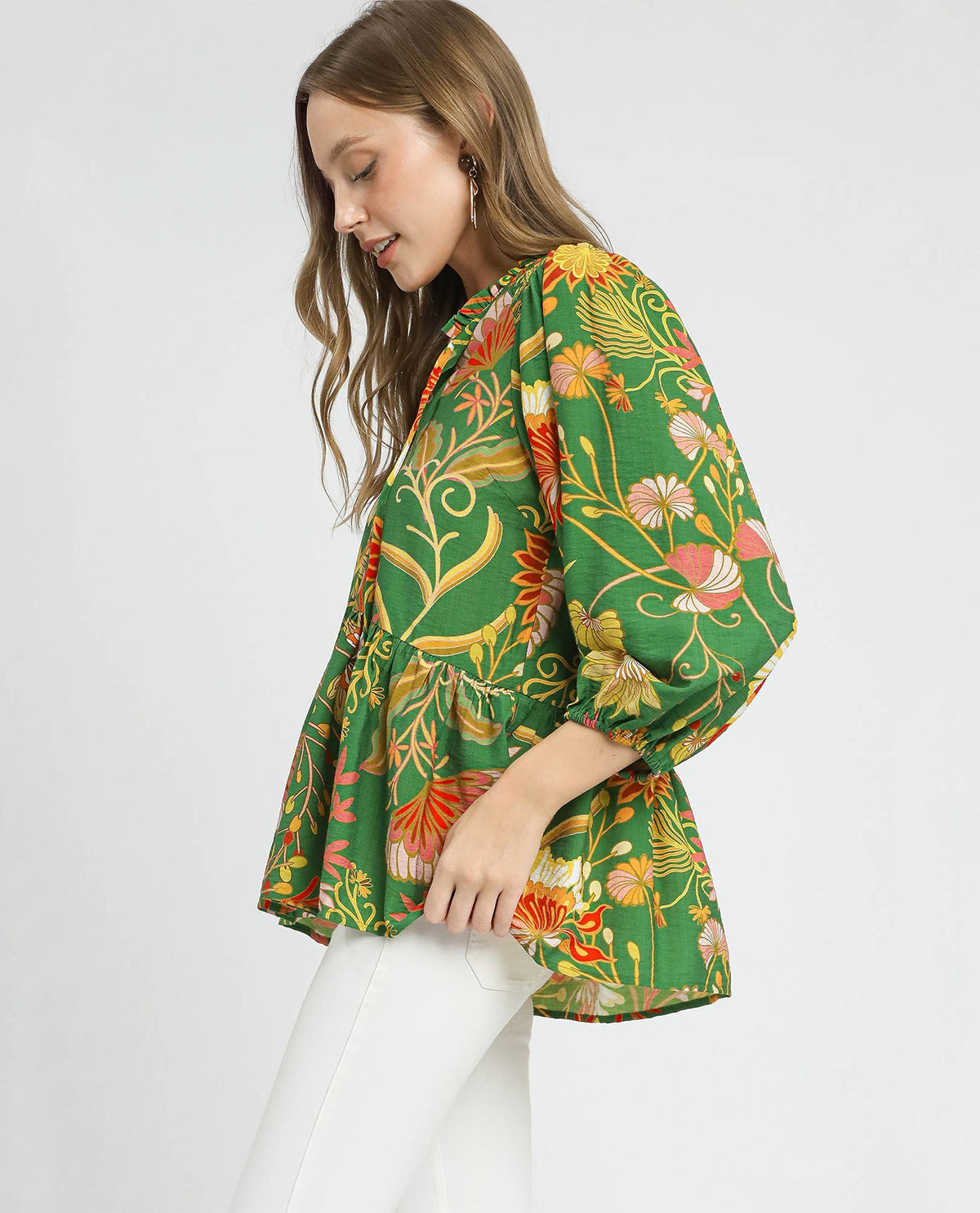 Vintage Green Floral Print Top