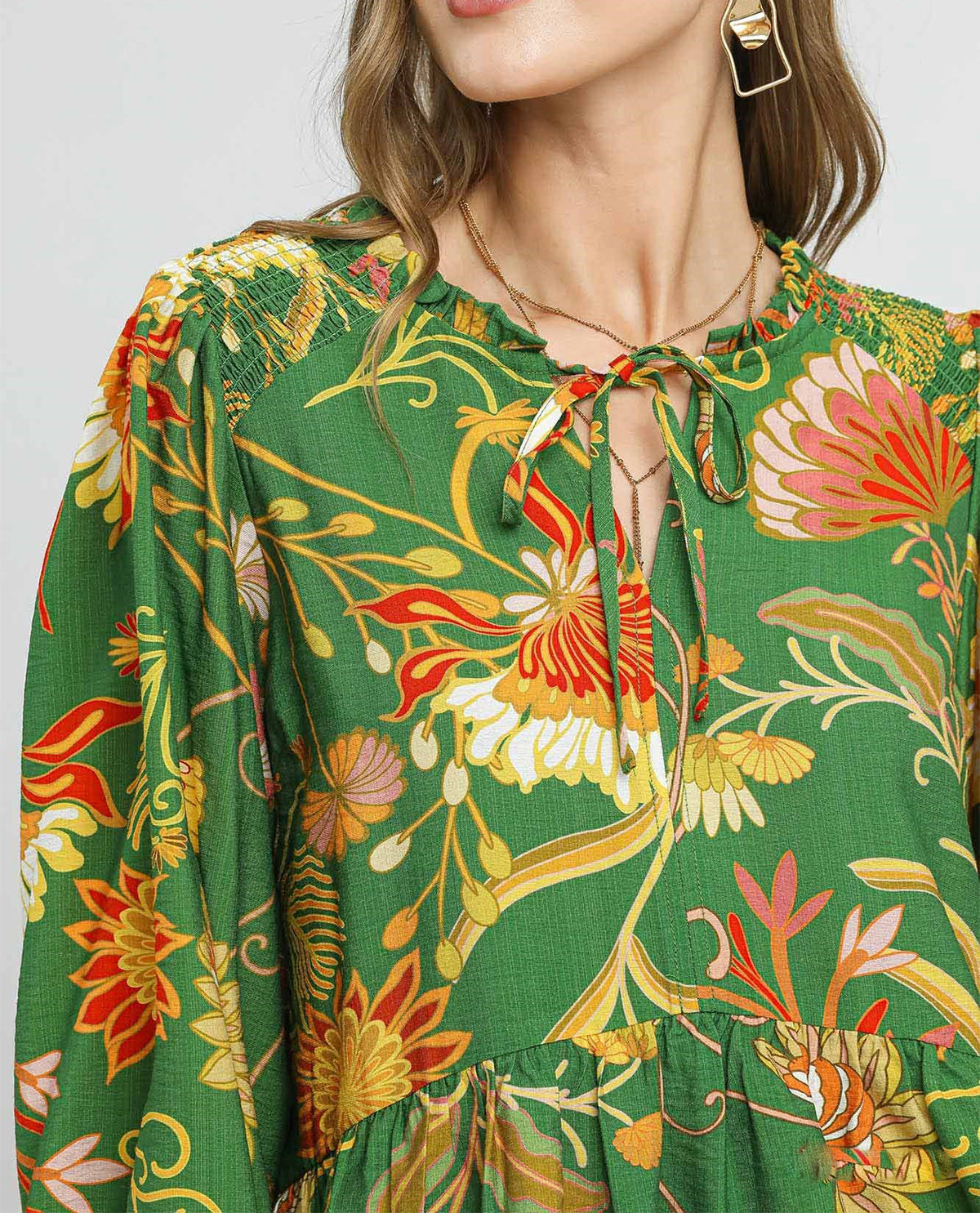Vintage Green Floral Print Top