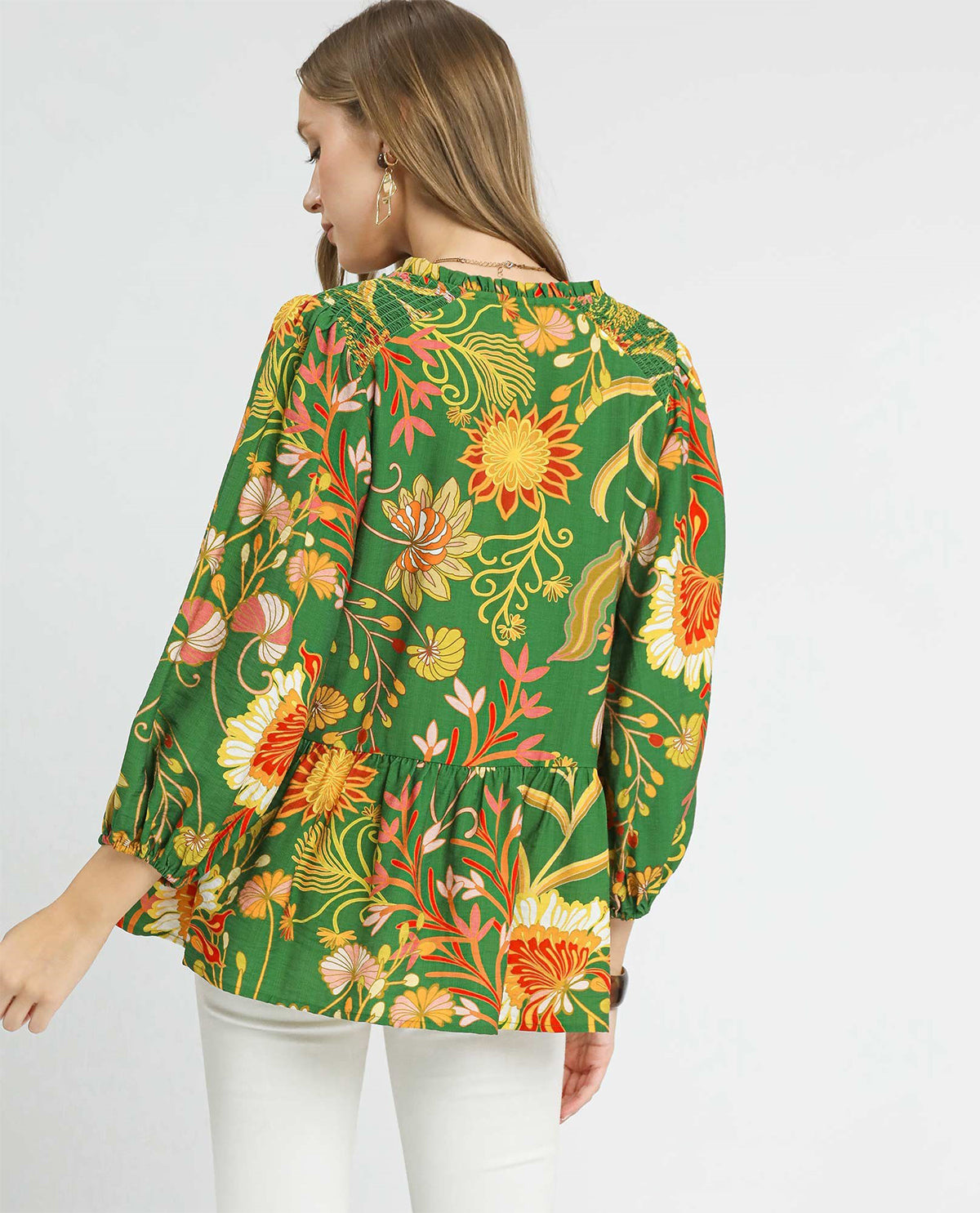 Vintage Green Floral Print Top