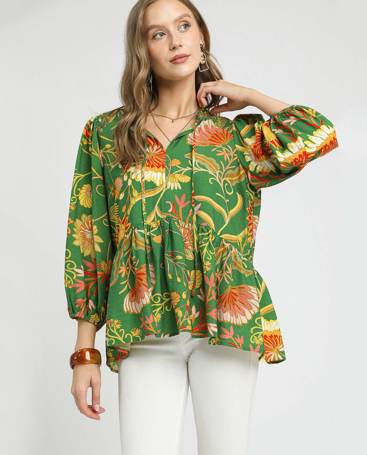 Vintage Green Floral Print Top