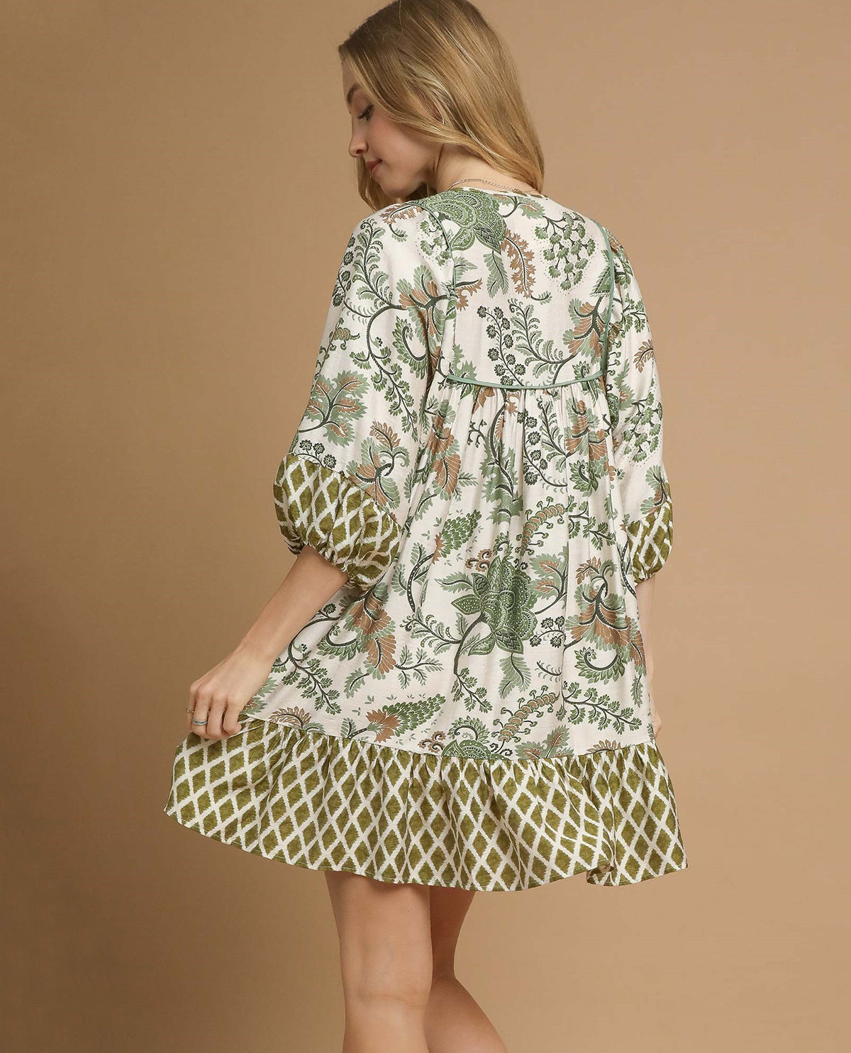 Mixed Abstract Floral Print Mini Dress
