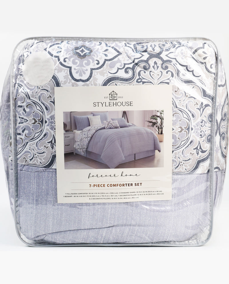 Queen Grey Paisley 7-Piece Reversible Comforter Set