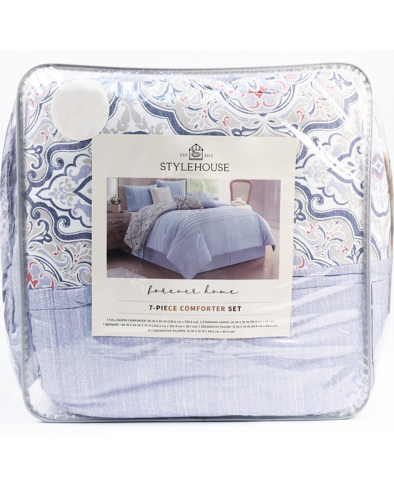 King Blue Paisley 7-Piece Reversible Comforter Set