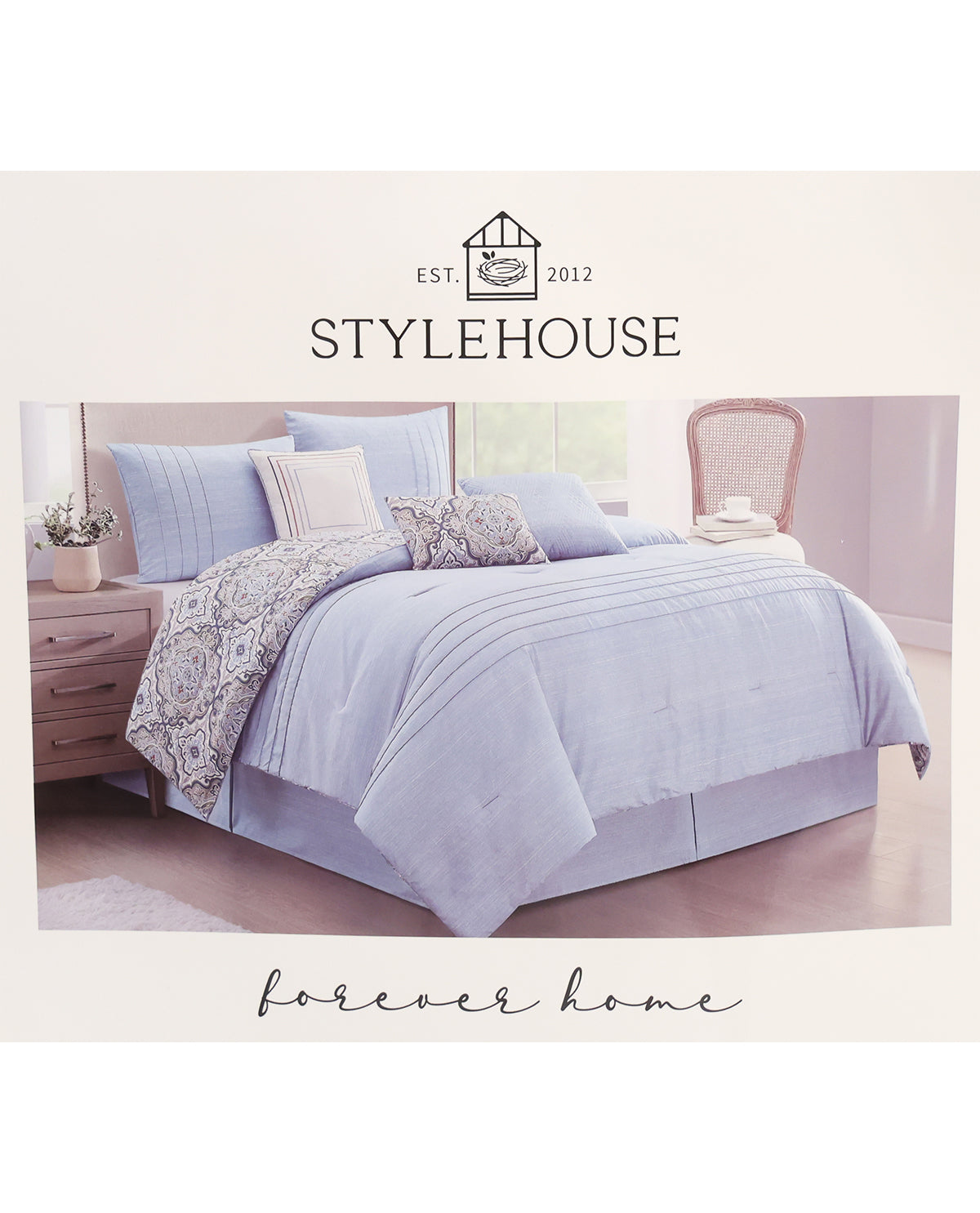 Queen Blue Paisley 7-Piece Reversible Comforter Set