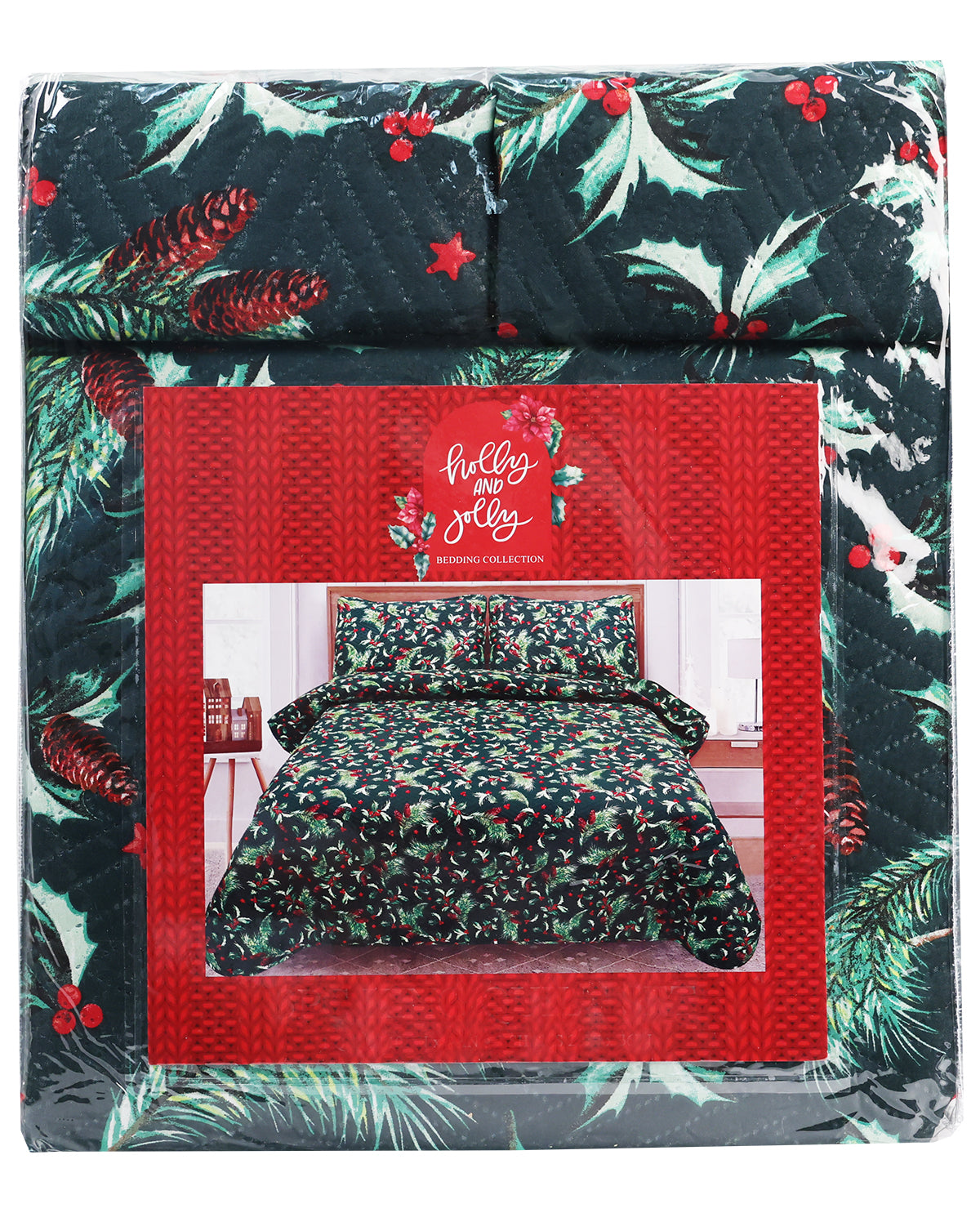 King Festive Pinecones 3-Piece Quilt Set