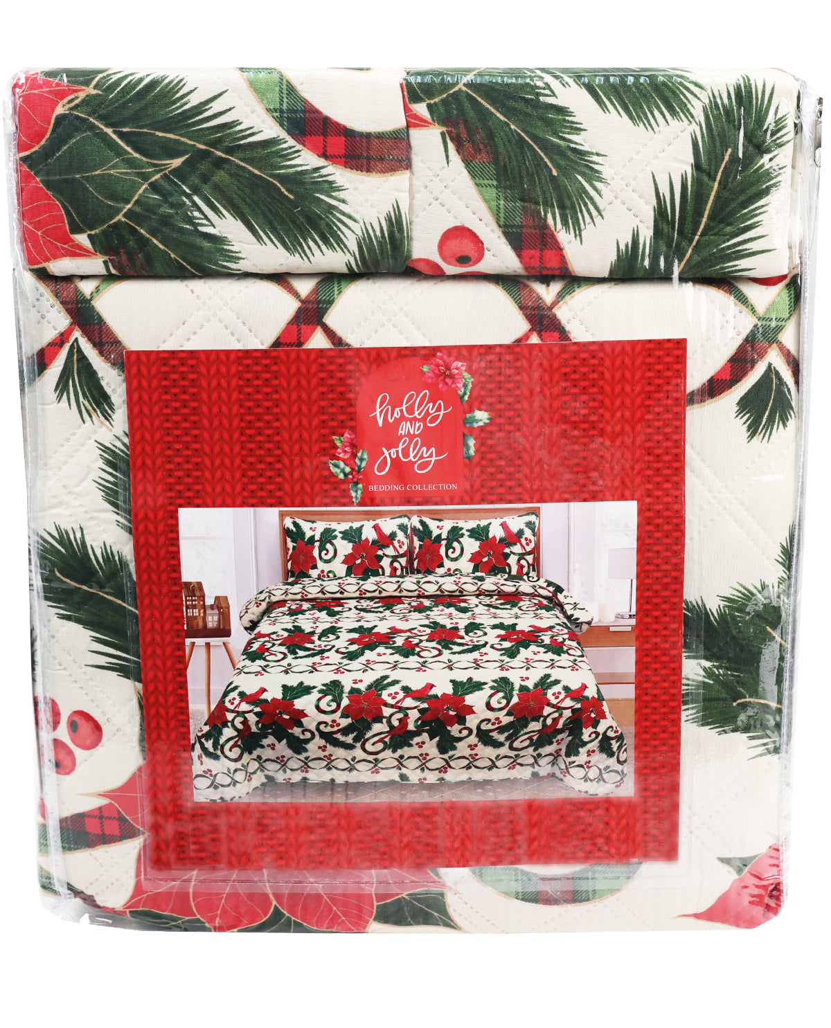 King Christmas Stripe Cardinal 3-Piece Quilt Set