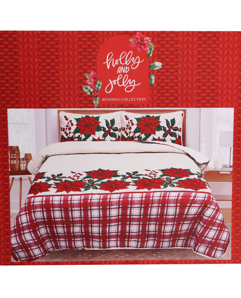 King Poinsettia Border 3-Piece Quilt Set