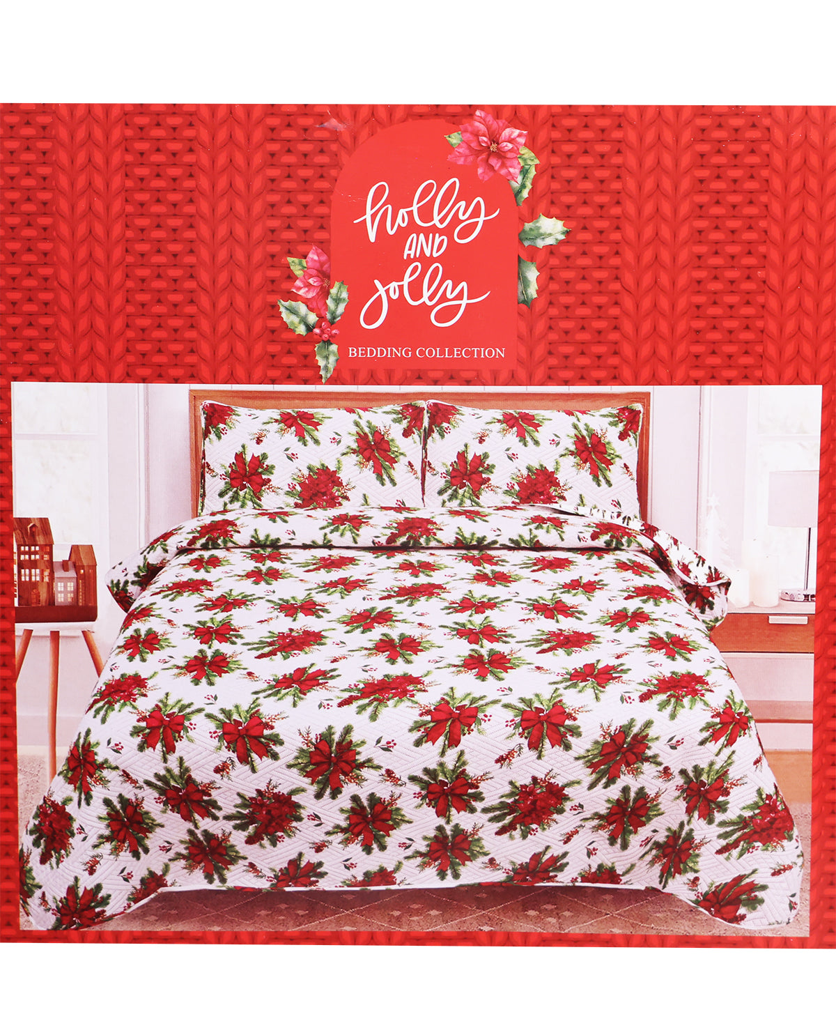 King Christmas Bows 3pc Quilt