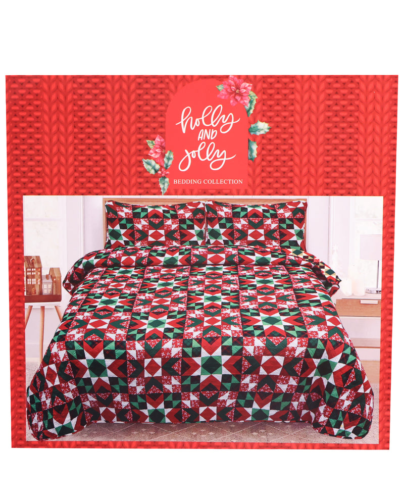 King Christmas Patchwork 3-Piece Quilt Set