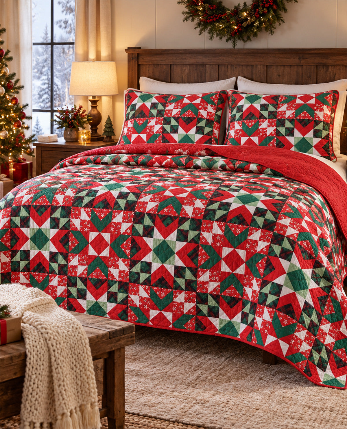 Full/Queen Christmas 3 Piece Quilt Set