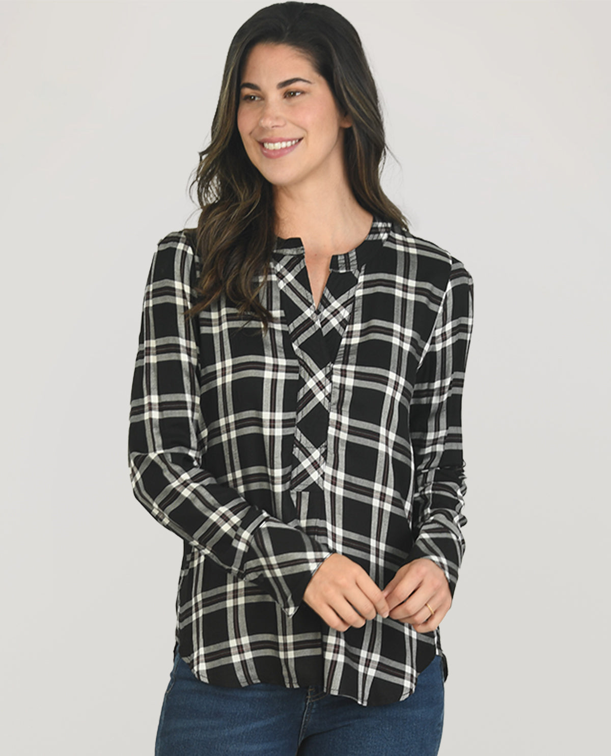 Zac & Rachel Black & White Plaid Knit Top