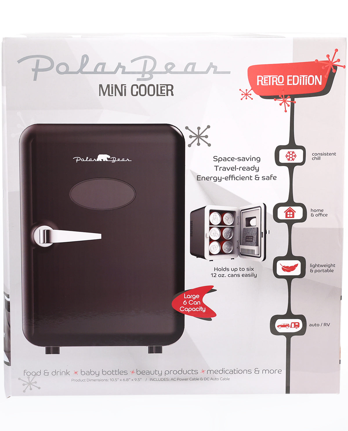 Polar Bear Black Retro Edition Mini Fridge