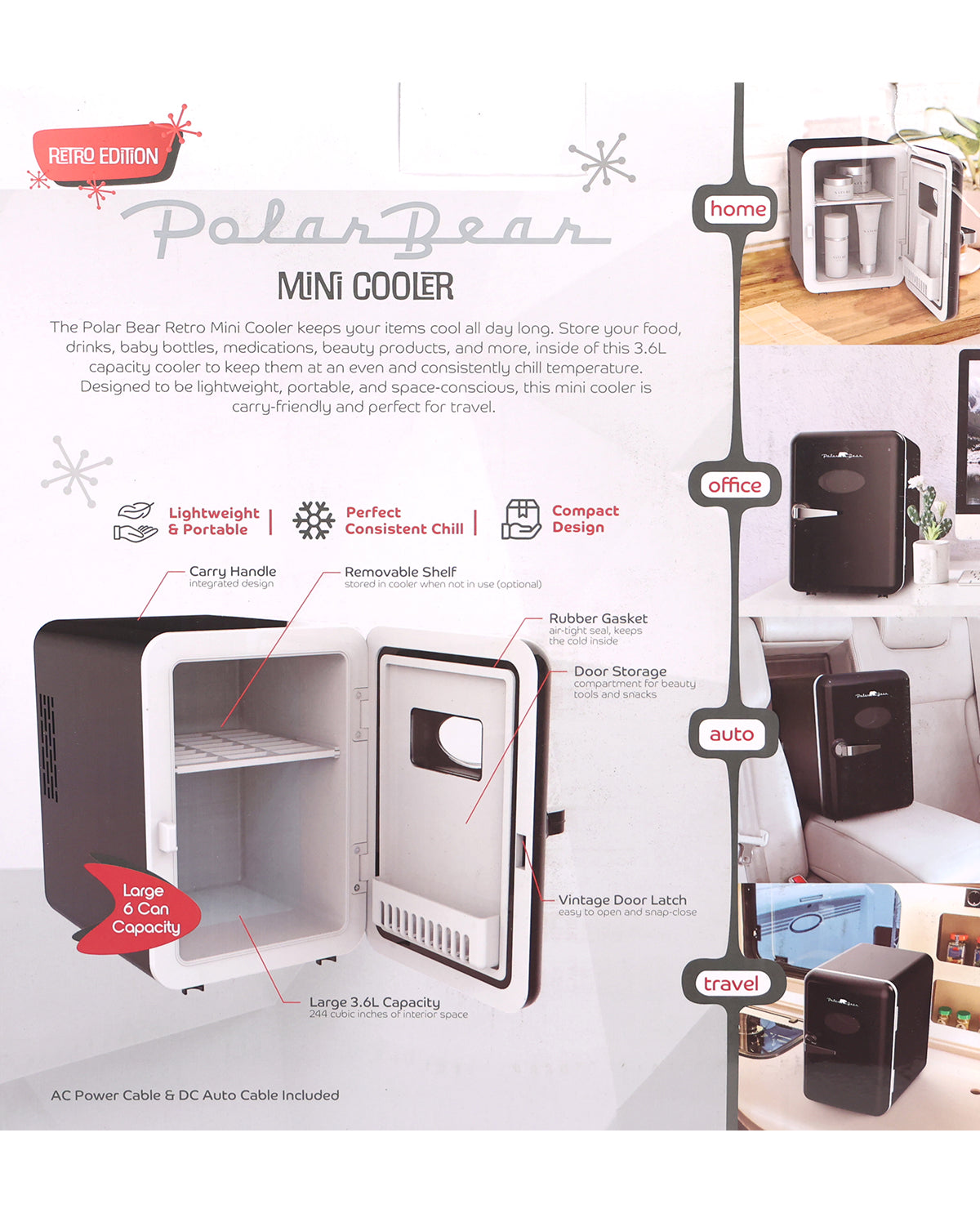 Polar Bear Black Retro Edition Mini Fridge